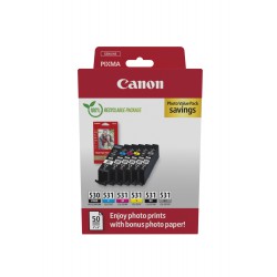 Pack Canon Inktpatronen PG-530 PGBK / CLI-531 BK/C/M/Y/GY  + 50 vellen Canon Foto Glossy 10x15cm